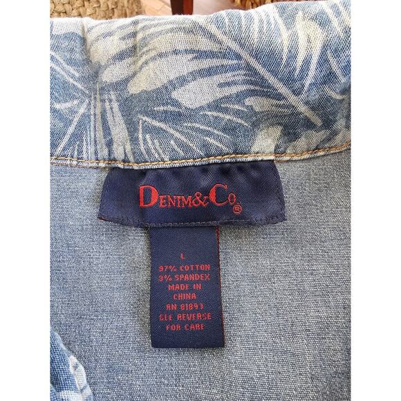 Denim & Co Tropical Floral Denim Jean Chore Jacket Blazer Women's Size L - Picture 9 of 10